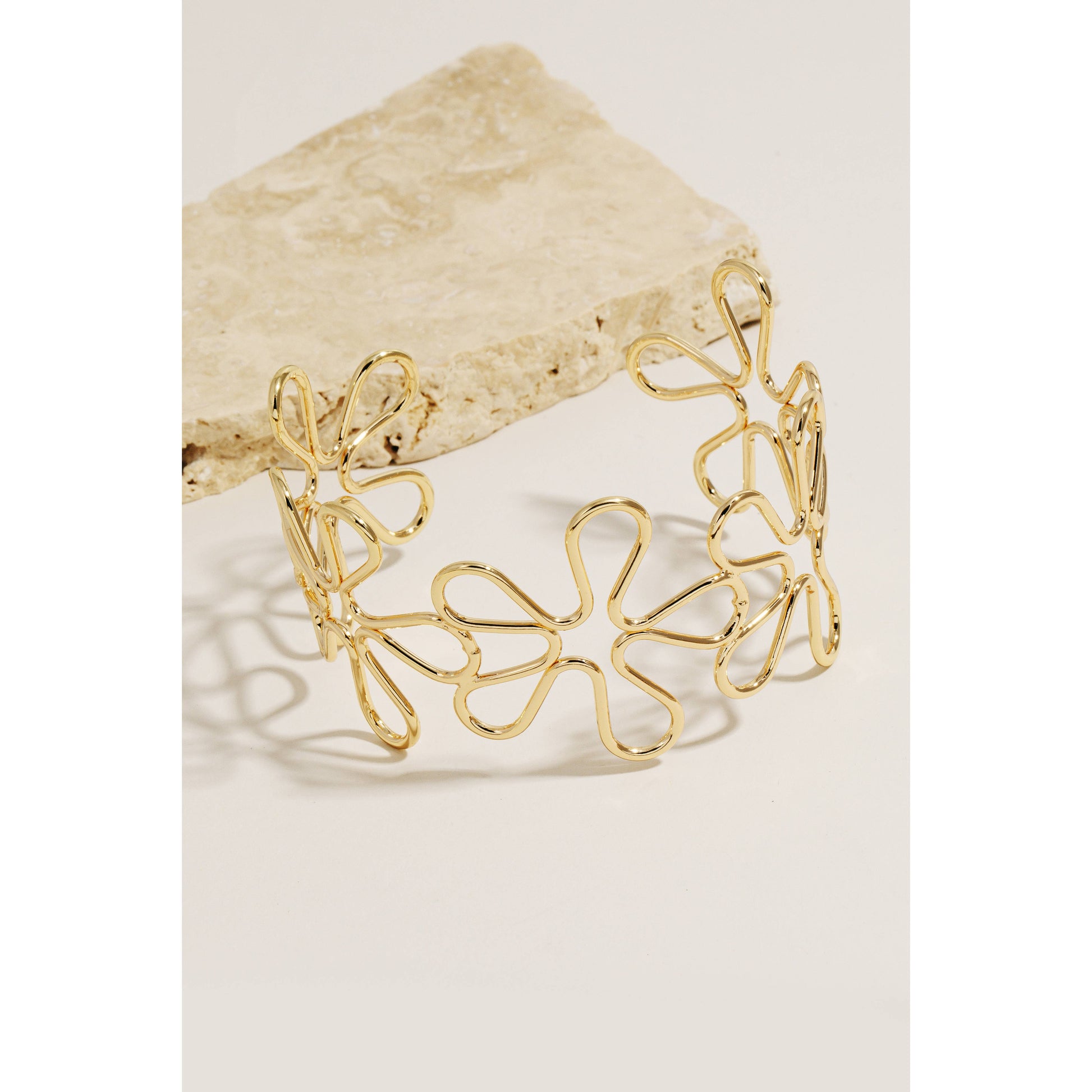 Metallic Wire Flower Cuff Bracelet
