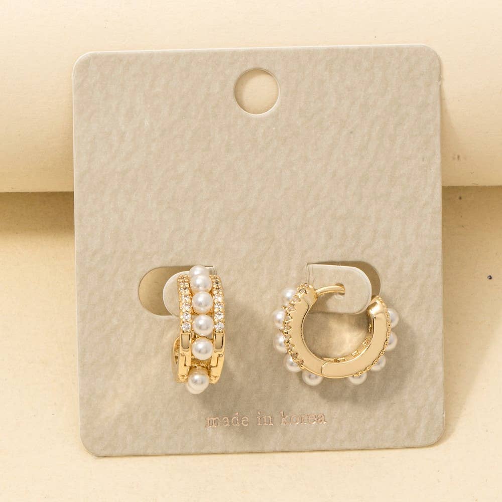 Pearl Row Studded Hinge Hoop Earrings