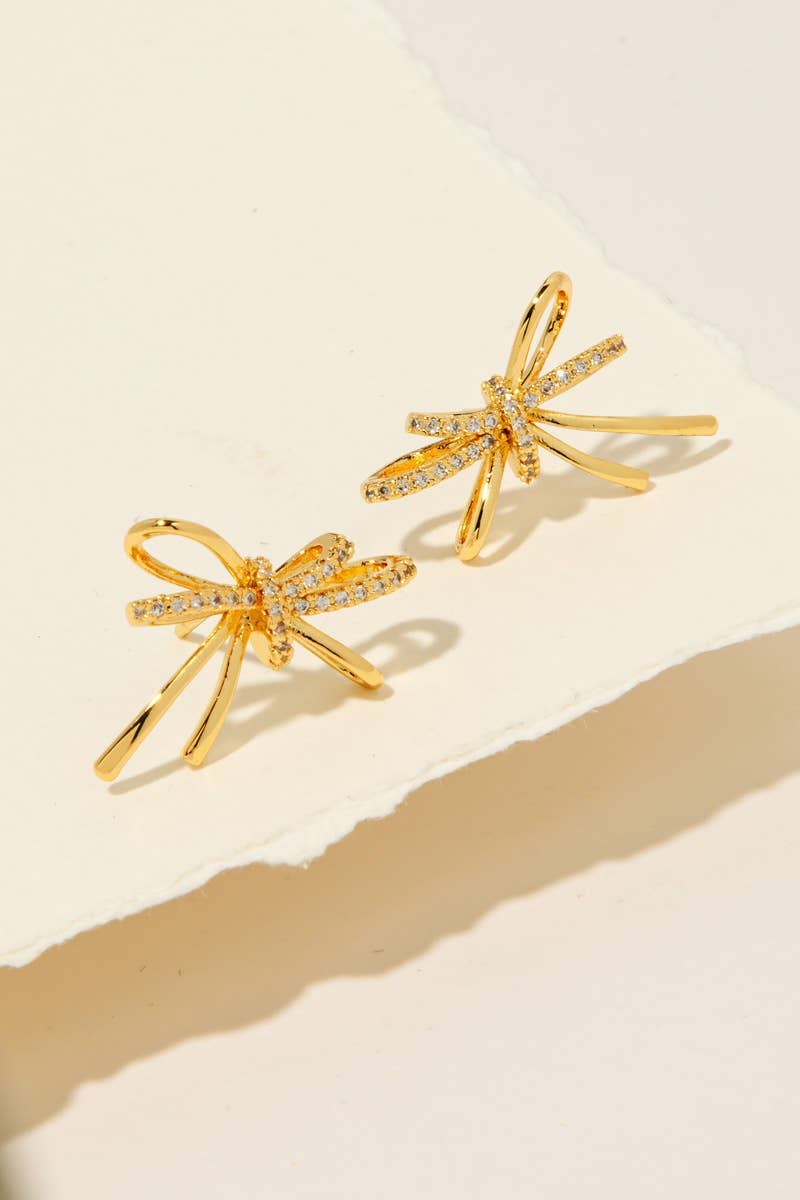 Mini Pave Ribbon Bow Stud Earrings