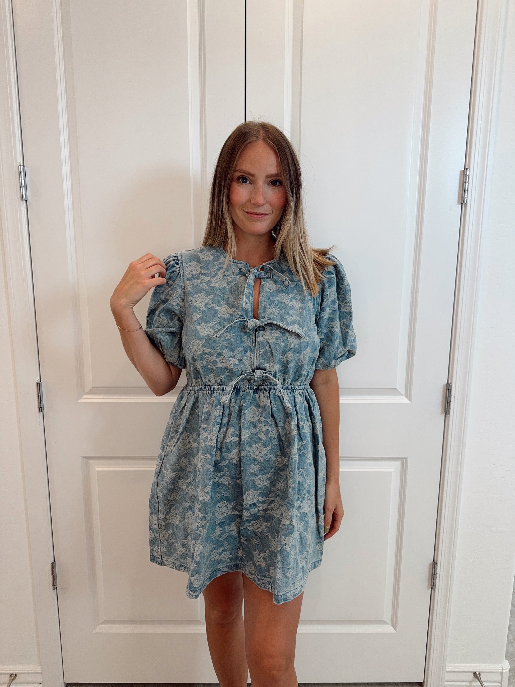 Debbie Denim Jacquard Bow Dress