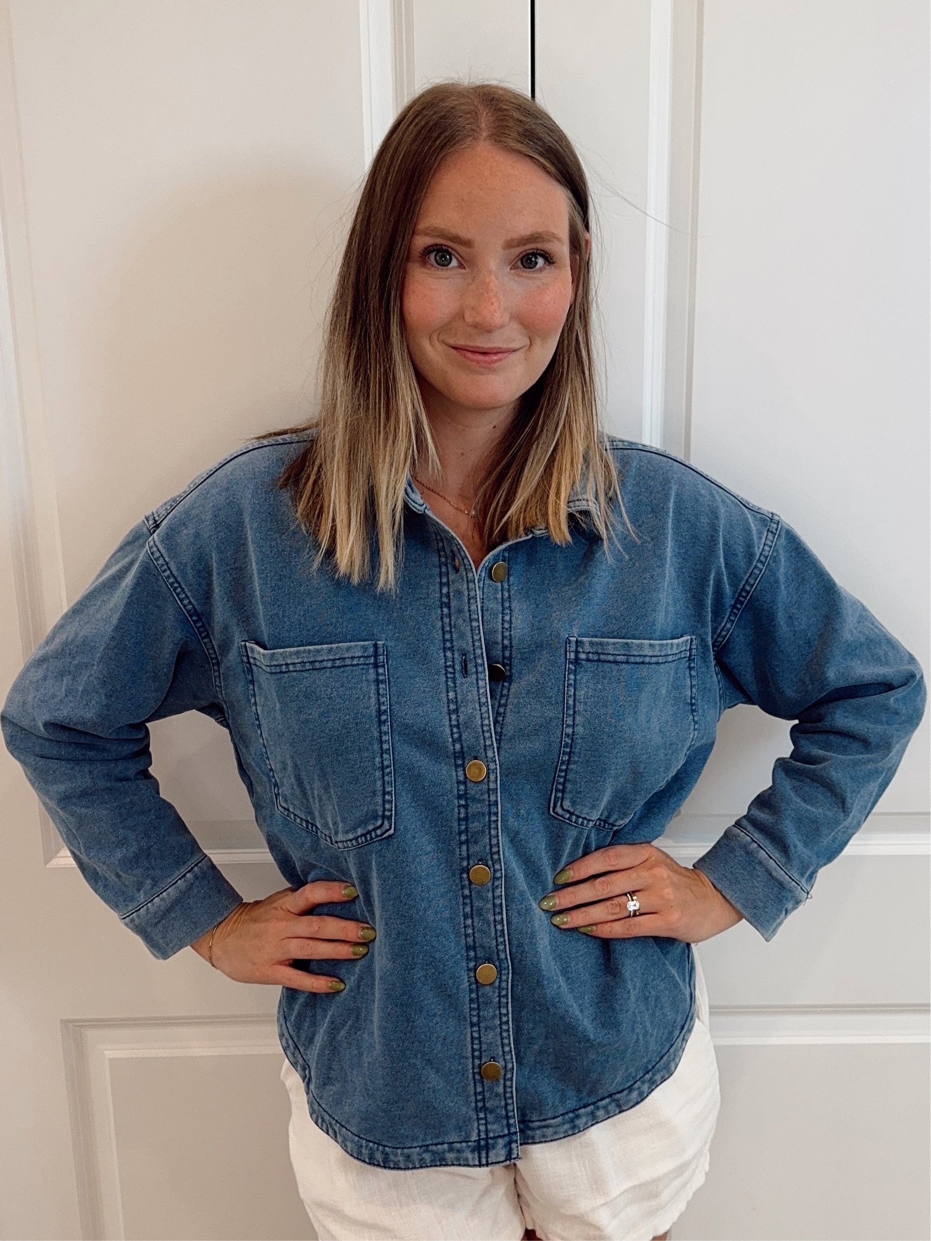 Washed Knitted Button Down Front Shirt Jacket