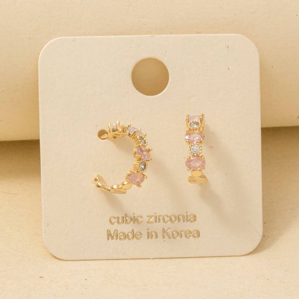 Gold Dipped Assorted Cz Hoop Earrings