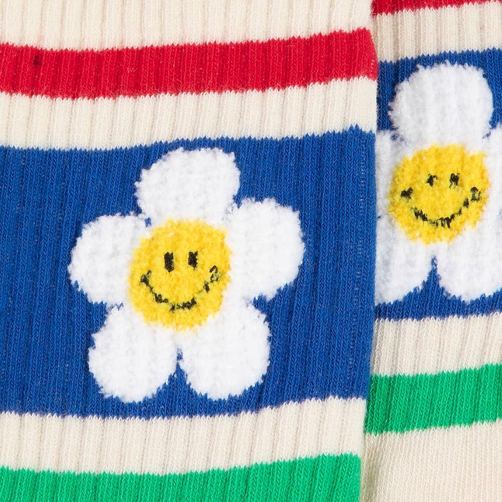 Floral Rainbow Striped Happy Face Socks
