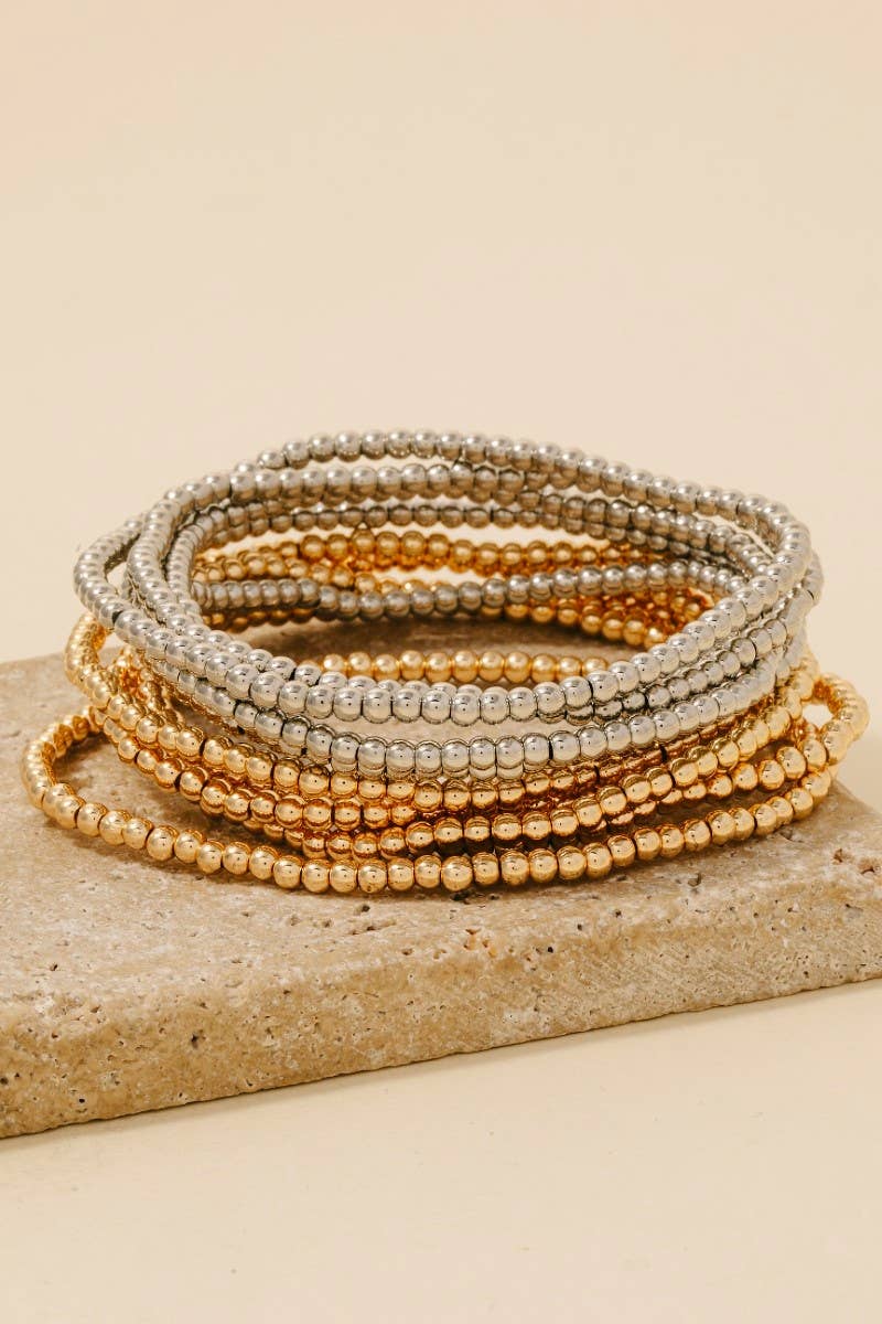 Mini Metallic Beaded Layered Bracelet Set