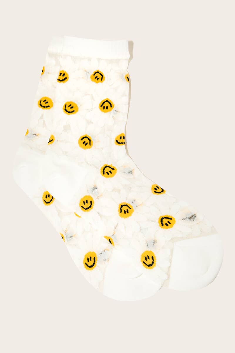 See Through Daisy Smiley Face Socks