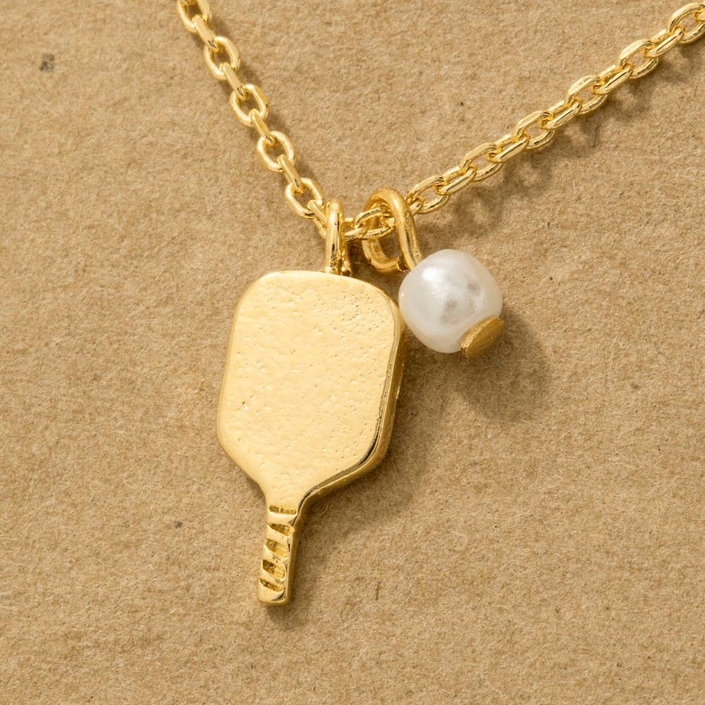 Gold Dipped Pearl Pickle Ball Pendant Necklace