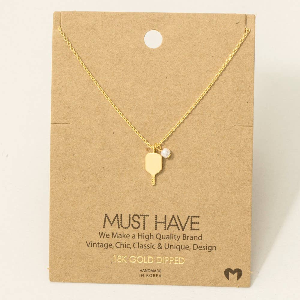 Gold Dipped Pearl Pickle Ball Pendant Necklace