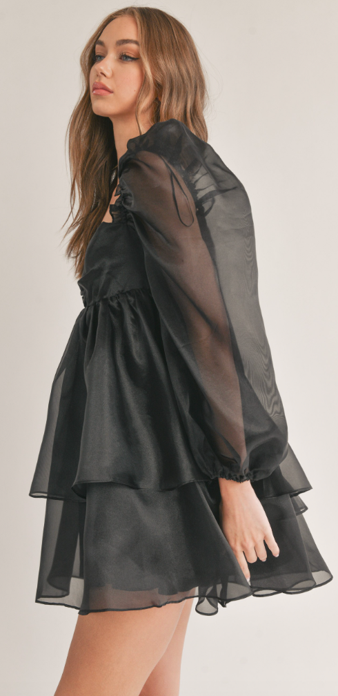 Long Sleeve puff ruffled baby doll dress