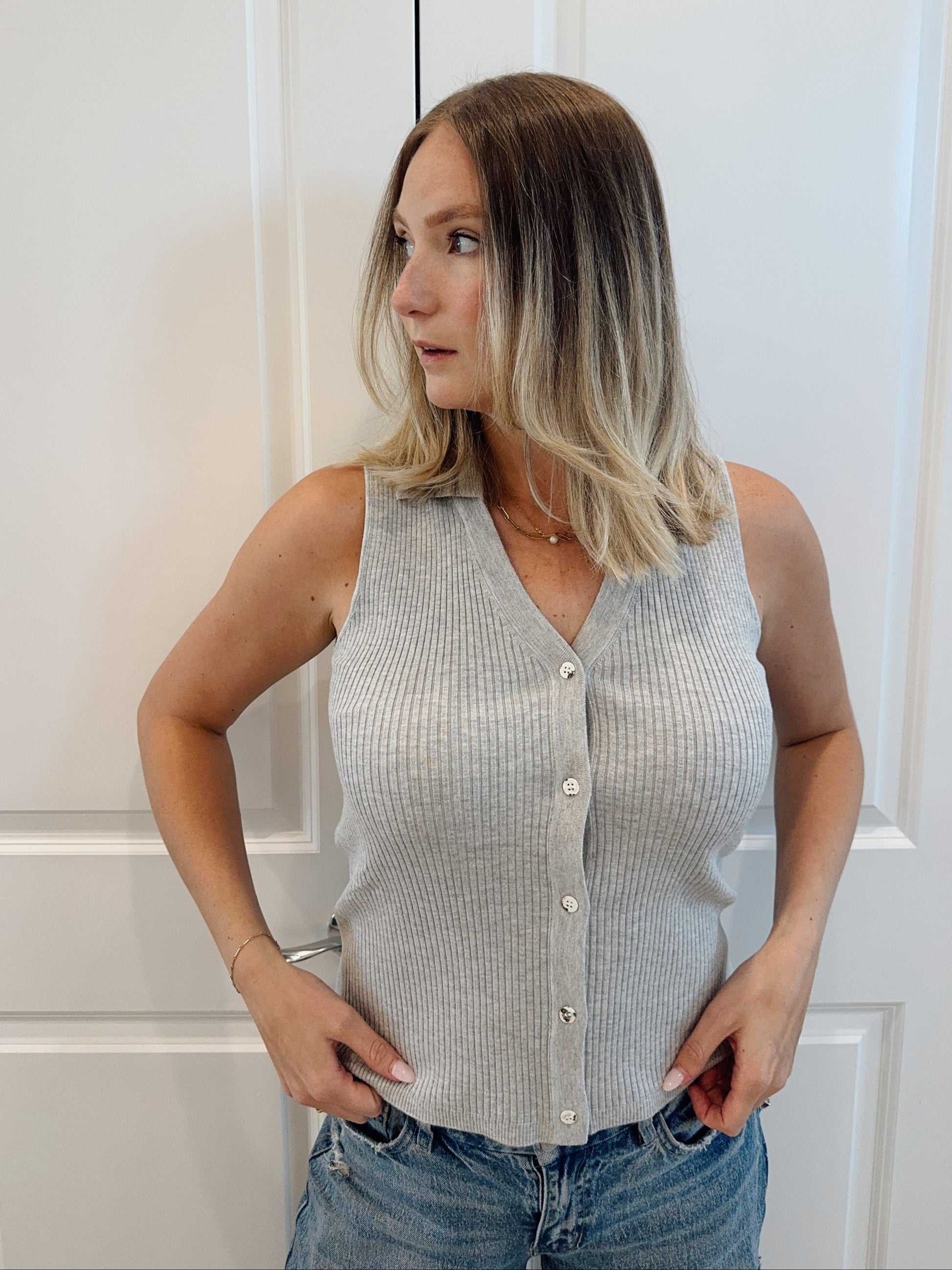 Mia Ribbed Button Down Top