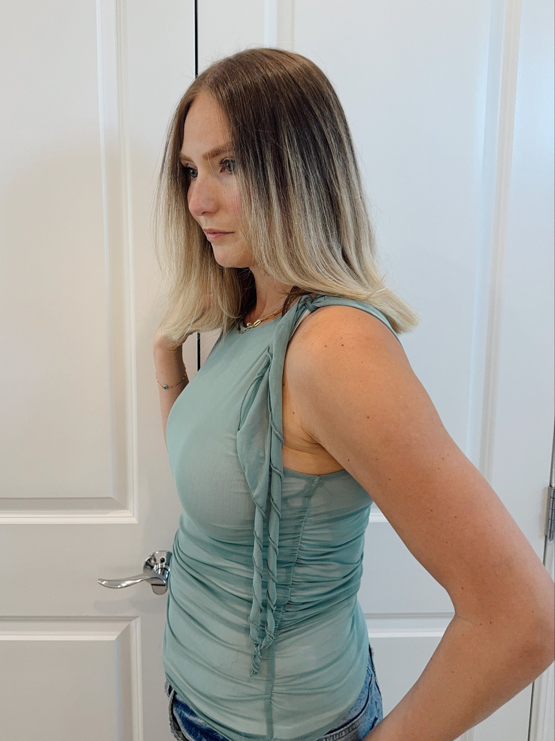 Mazie Mesh Side Ruched Tank