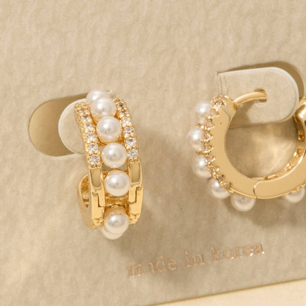 Pearl Row Studded Hinge Hoop Earrings