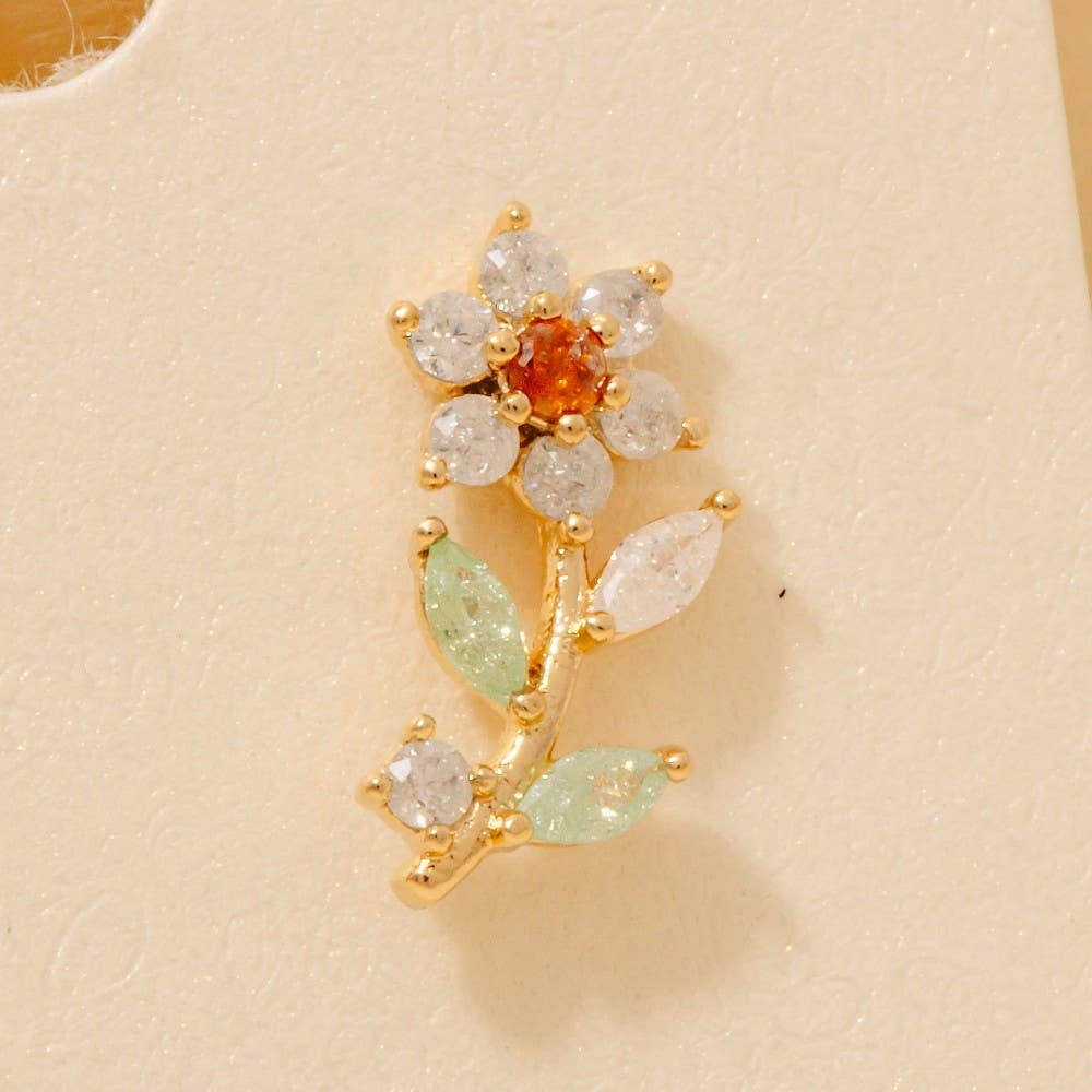 Gold Dipped Cz Flower Stud Earrings
