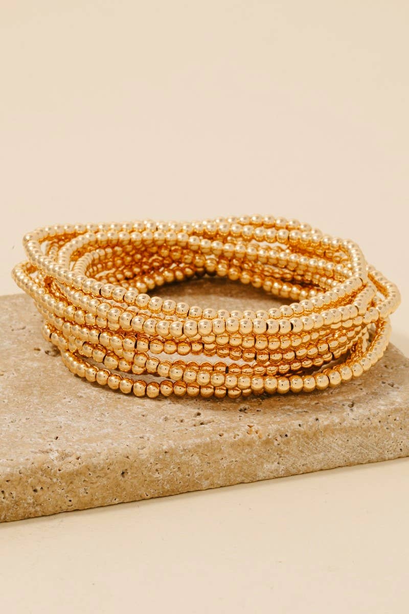 Mini Metallic Beaded Layered Bracelet Set