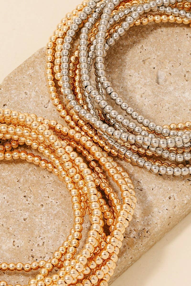 Mini Metallic Beaded Layered Bracelet Set