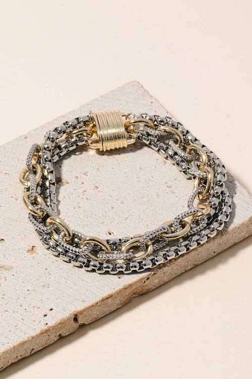 Assorted Chains Magnetic Lock 2 Tone Bracelet